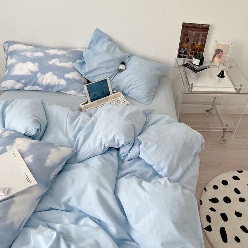 Simple Cloud Bed Sheet Quilt Cover All Cotton Washed Cotton Four-piece Set