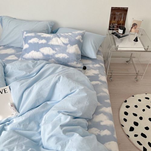 Simple Cloud Bed Sheet Quilt Cover All Cotton Washed Cotton Four-piece Set