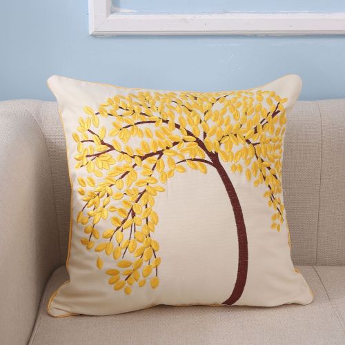 Flat Embroidery Silk Embroidered Cotton Canvas Pillow Pachira Macrocarpa Sofa