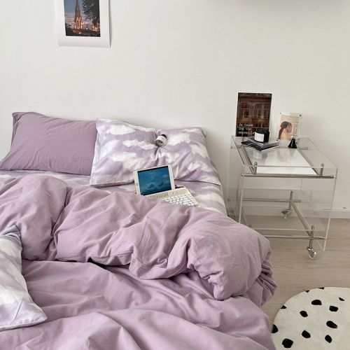 Simple Cloud Bed Sheet Quilt Cover All Cotton Washed Cotton Four-piece Set