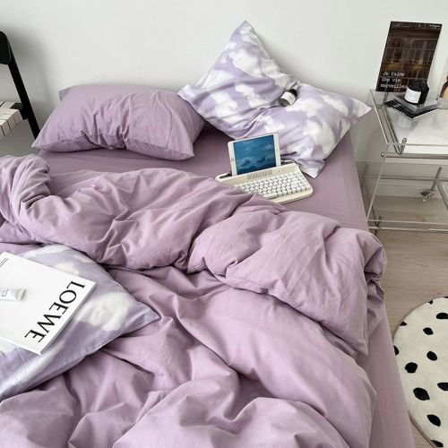 Simple Cloud Bed Sheet Quilt Cover All Cotton Washed Cotton Four-piece Set