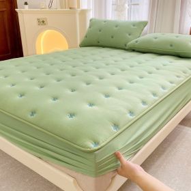 Embroidered Cotton Soybean One-piece Fiber All-inclusive Protection Mattress Cover (Option: Green-200x220cm)