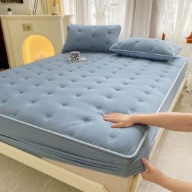 Embroidered Cotton Soybean One-piece Fiber All-inclusive Protection Mattress Cover (Option: Blue And Gray-90 × 200cm)