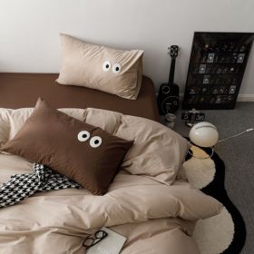Big Eyes All Cotton Washed Cotton Bed Fittings (Option: Coffee Chocolate Brown-180cm Bed Sheet)