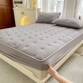 Embroidered Cotton Soybean One-piece Fiber All-inclusive Protection Mattress Cover (Option: Light Gray-200x220cm)